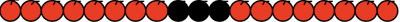 19 red apples in a line with the 9th, 10th and 11th apples coloured black